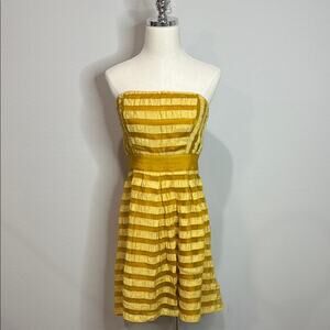 The Limited Yellow/Gold Striped Strapless Lined Fit/Flare Dress Size 4